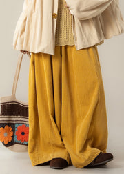 Classy Yellow High Waist Solid Corduroy Wide Leg Pants