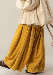 Classy Yellow High Waist Solid Corduroy Wide Leg Pants