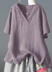 Classy Yellow V Neck Side Open Linen Shirt Top Summer