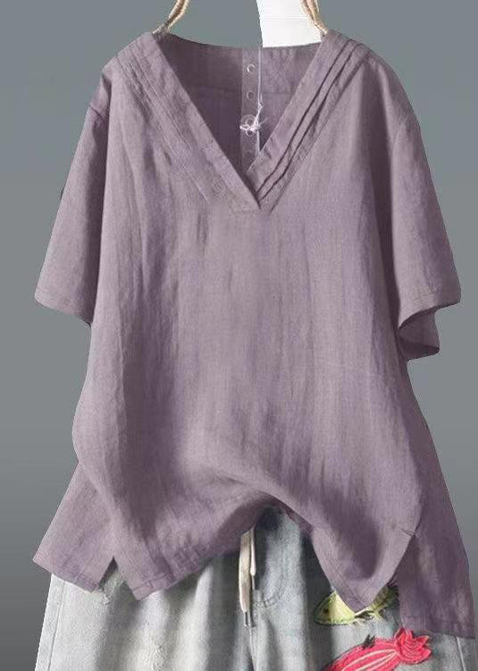 Classy Yellow V Neck Side Open Linen Shirt Top Summer