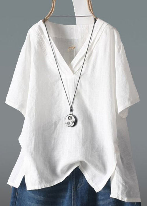 Classy Yellow V Neck Side Open Linen Shirt Top Summer