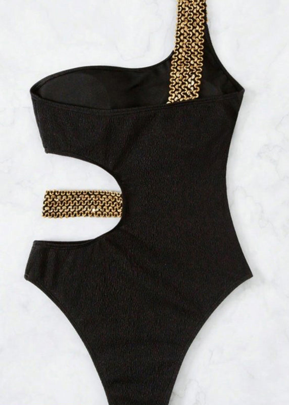Club Black Chain Linked Hollow Out Bodysuit