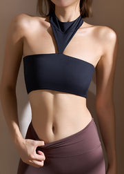 Club Black Cold Shoulder Solid Sports Bra