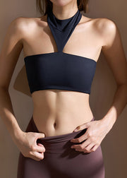 Club Black Cold Shoulder Solid Sports Bra