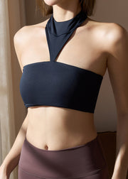 Club Black Cold Shoulder Solid Sports Bra