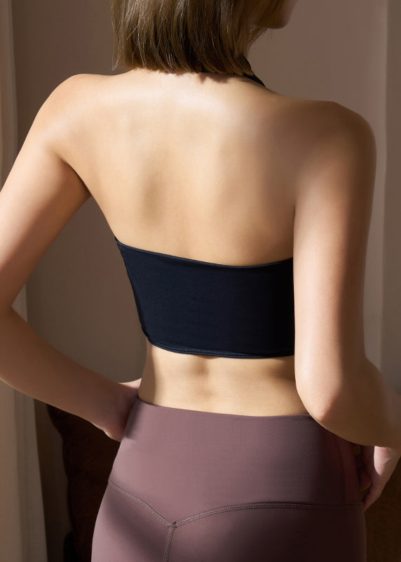 Club Black Cold Shoulder Solid Sports Bra