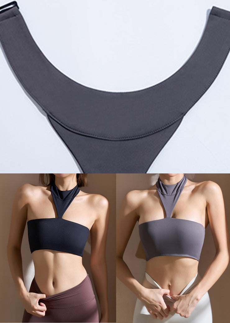 Club Black Cold Shoulder Solid Sports Bra