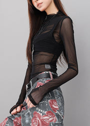 Club Black Hign Neck Slim Fit Tulle Two Pieces Set Fall