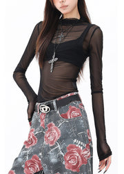 Club Black Hign Neck Slim Fit Tulle Two Pieces Set Fall