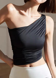 Club Black One Shoulder Solid Yoga Tank Tops