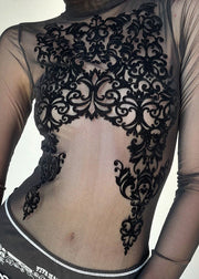 Club Black Patchwork Sheer Mesh Bodysuit
