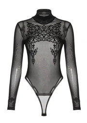Club Black Patchwork Sheer Mesh Bodysuit