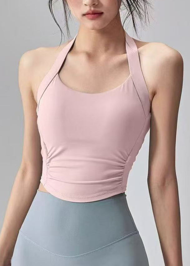 Club Blue Halter Patchwork Backless Yoga Top Sleeveless