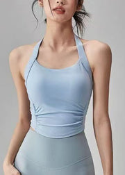 Club Blue Halter Patchwork Backless Yoga Top Sleeveless