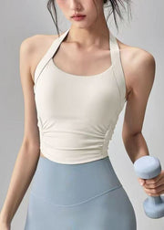 Club Blue Halter Patchwork Backless Yoga Top Sleeveless