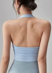Club Blue Halter Patchwork Backless Yoga Top Sleeveless