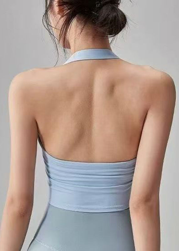 Club Blue Halter Patchwork Backless Yoga Top Sleeveless