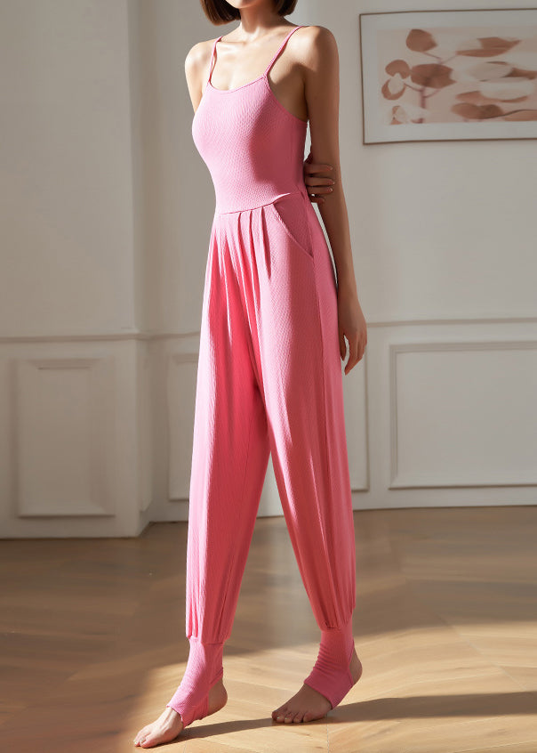 Club Pink Wrinkled Patchwork One Piece Workout Suit