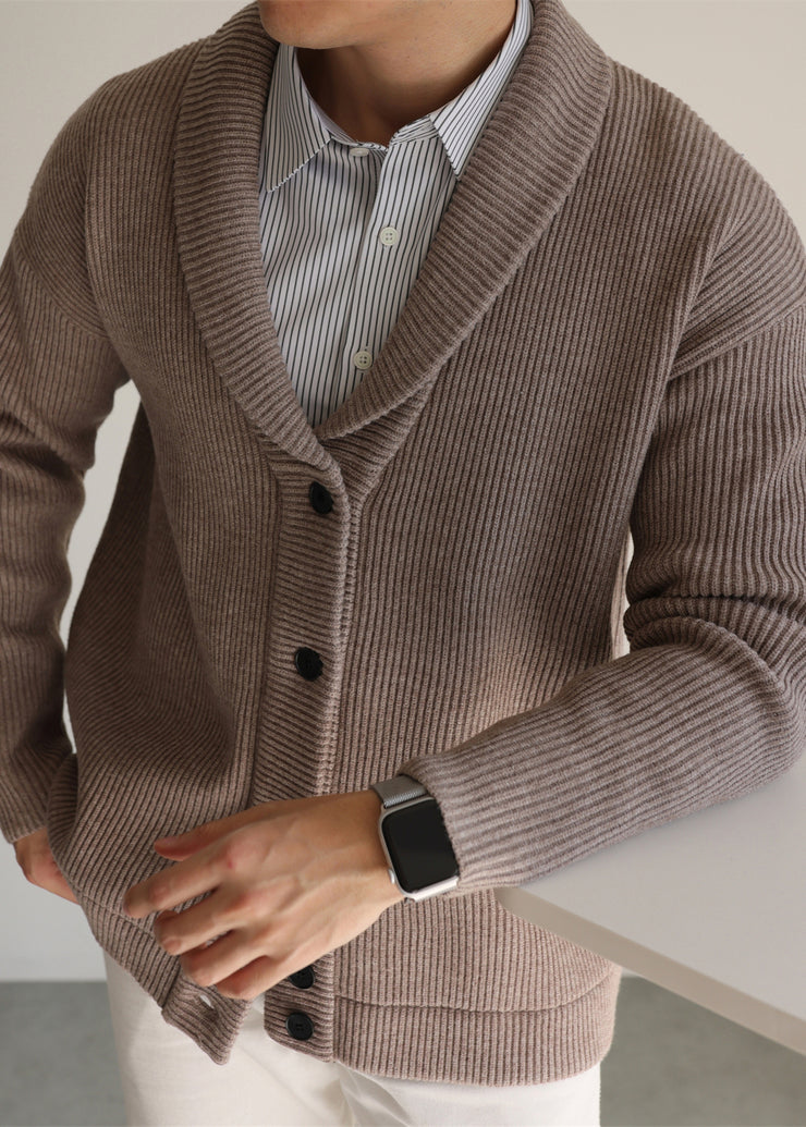 Coffee Button Cozy Knitted Cotton Winter Men Cardigans Peter Pan Collar