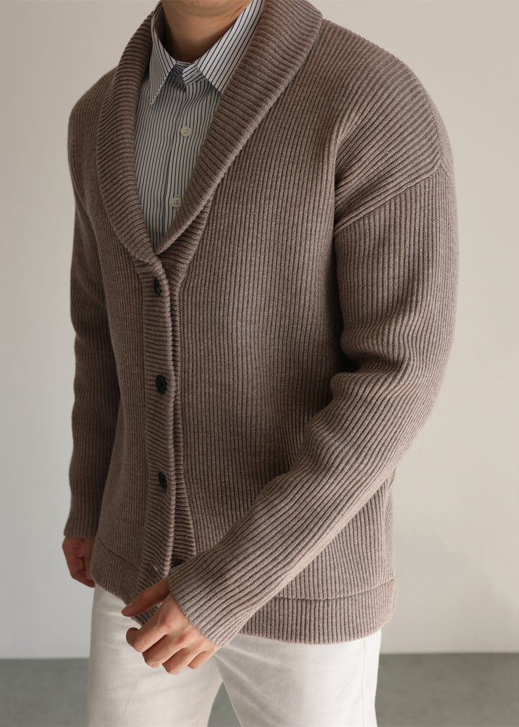 Coffee Button Cozy Knitted Cotton Winter Men Cardigans Peter Pan Collar