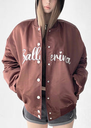 Coffee Button Pockets Cotton Filled Parkas Embroidered