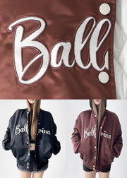 Coffee Button Pockets Cotton Filled Parkas Embroidered