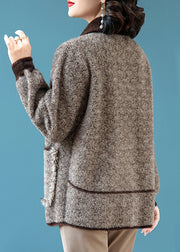 Coffee Button Pockets Mink Hair Knitted Winter Trench Peter Pan Collar