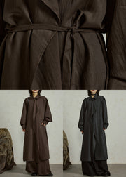 Coffee Button Side Open Cotton Long Shirt Coats Ruffled