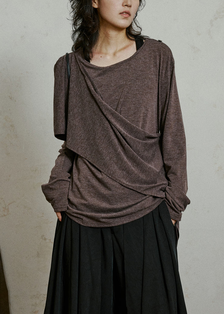 Coffee Cozy Cotton T Shirt Asymmetrical Long Sleeve