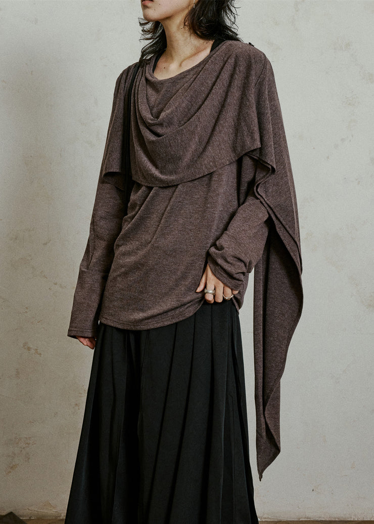 Coffee Cozy Cotton T Shirt Asymmetrical Long Sleeve
