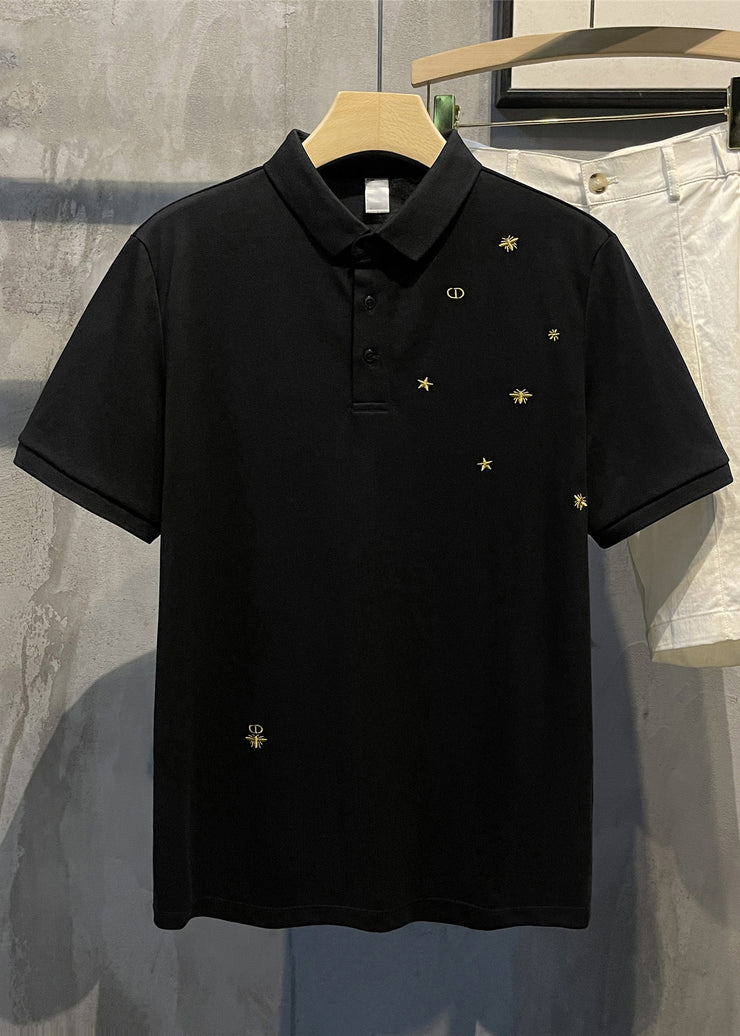 Coffee Embroideried Button Solid Cotton Mens Polo Shirts Summer