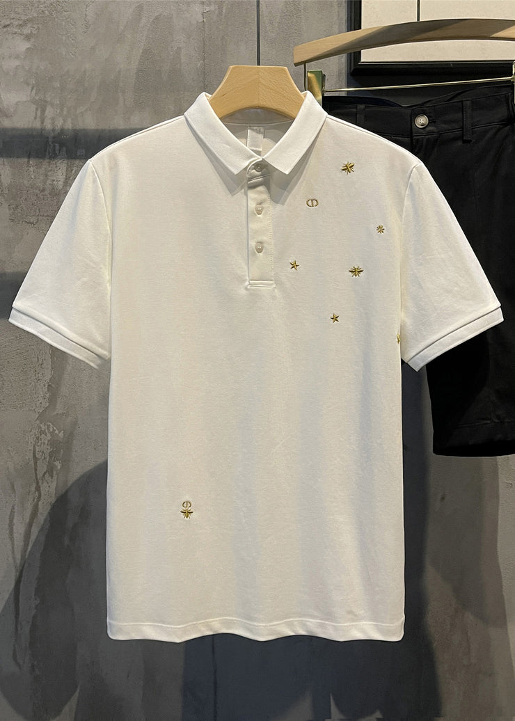 Coffee Embroideried Button Solid Cotton Mens Polo Shirts Summer