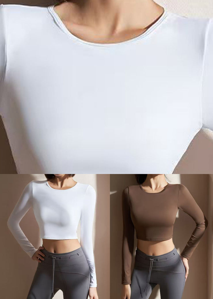 Coffee Hollow Out Backless Solid Crop Top