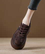 Coffee Lace Up Suede Zircon Splicing Flat Feet Shoes
