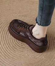 Coffee Lace Up Suede Zircon Splicing Flat Feet Shoes