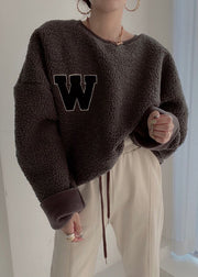 Coffee Letter Drawstring Teddy Winter Sweatshirts O Neck