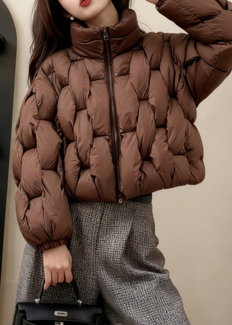 Coffee Original Design Zippered Fine Cotton Filled Coats Stand Collar Winter