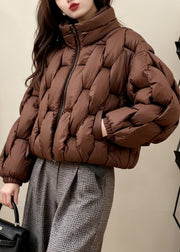 Coffee Original Design Zippered Fine Cotton Filled Coats Stand Collar Winter