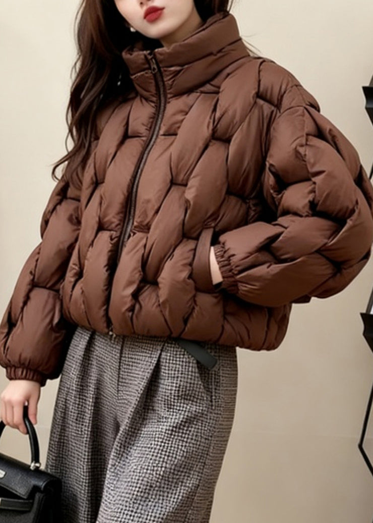 Coffee Original Design Zippered Fine Cotton Filled Coats Stand Collar Winter