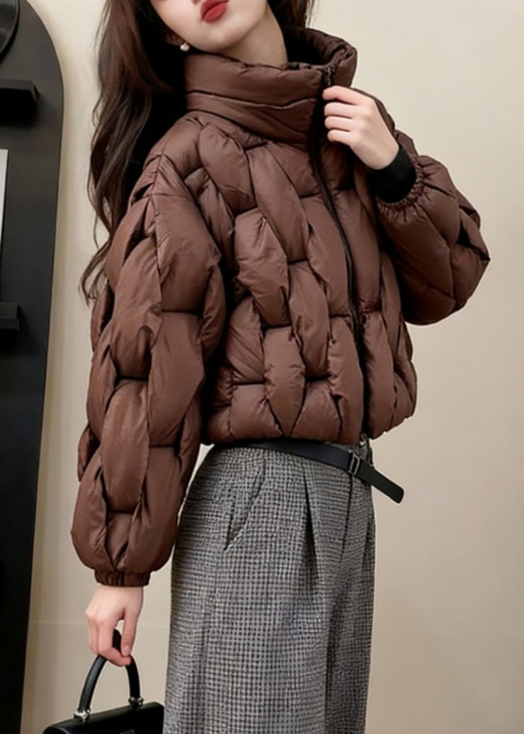 Coffee Original Design Zippered Fine Cotton Filled Coats Stand Collar Winter