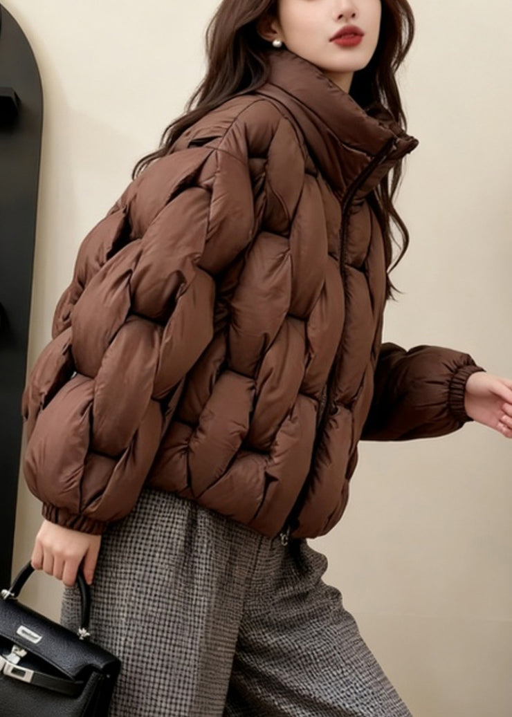 Coffee Original Design Zippered Fine Cotton Filled Coats Stand Collar Winter