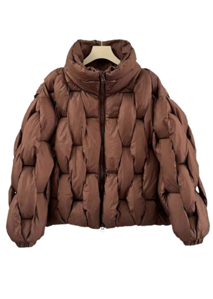 Coffee Original Design Zippered Fine Cotton Filled Coats Stand Collar Winter