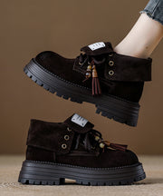 Coffee Platform Suede Unique Splicing Boots Lace Up