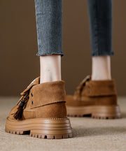 Coffee Platform Suede Unique Splicing Boots Lace Up