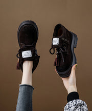 Coffee Platform Suede Unique Splicing Boots Lace Up