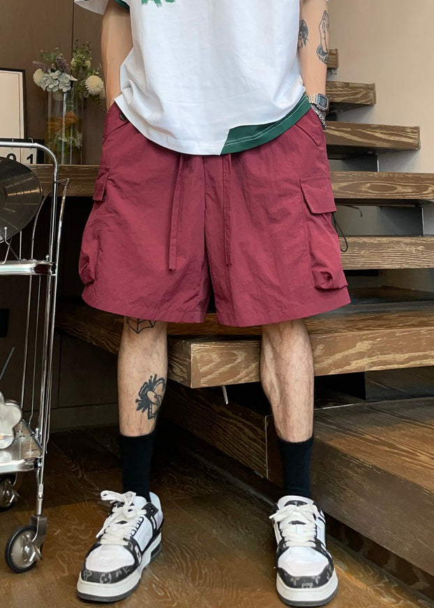 Coffee Pockets Cotton Mens Shorts Elastic Waist Summer
