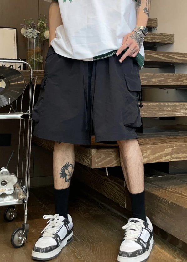 Coffee Pockets Cotton Mens Shorts Elastic Waist Summer