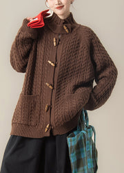 Coffee Pockets Cozy Cable Winter Knit Coat Stand Collar