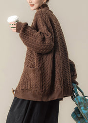 Coffee Pockets Cozy Cable Winter Knit Coat Stand Collar