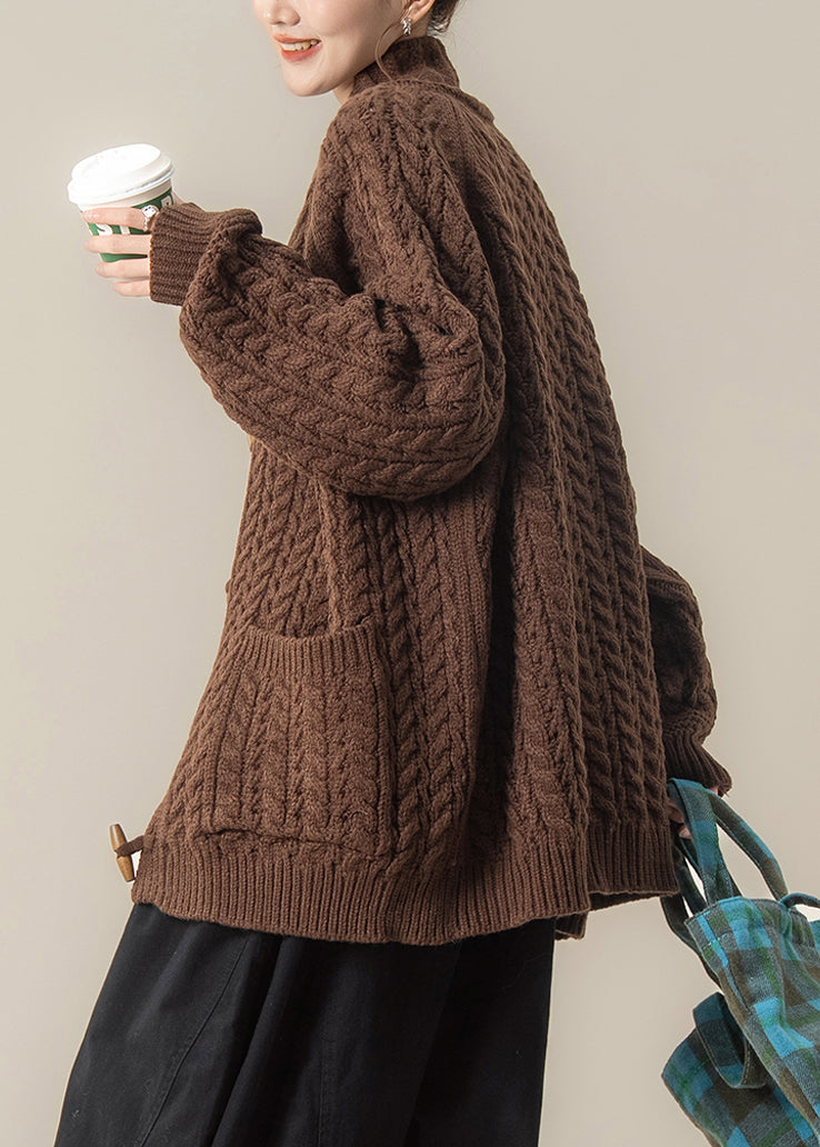 Coffee Pockets Cozy Cable Winter Knit Coat Stand Collar
